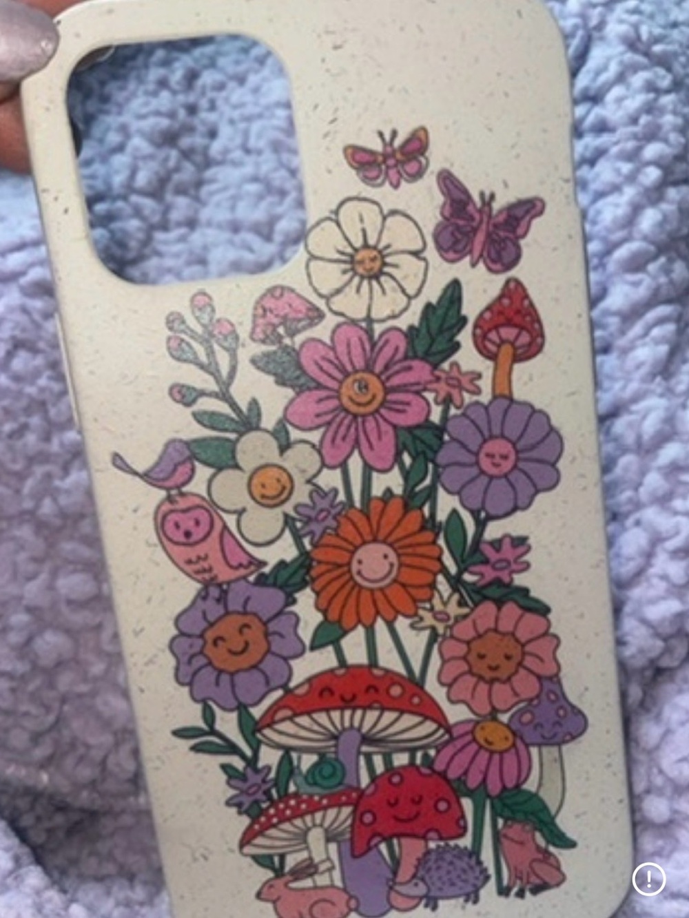 Floral Smiley Mushroom Protective Phone Case - Cream